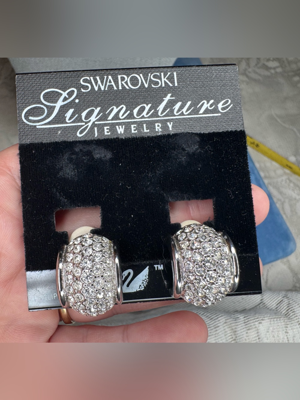 Swarovski Half Hoop Earrings Silver Tone Clear Round Crystals New